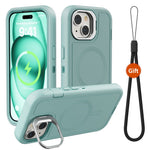 Til iPhone 15 Plus Magnetisk Etui med Linseholder og Kickstand 3-i-1 Aftageligt TPU + PC Telefonbagcover med Lanyard