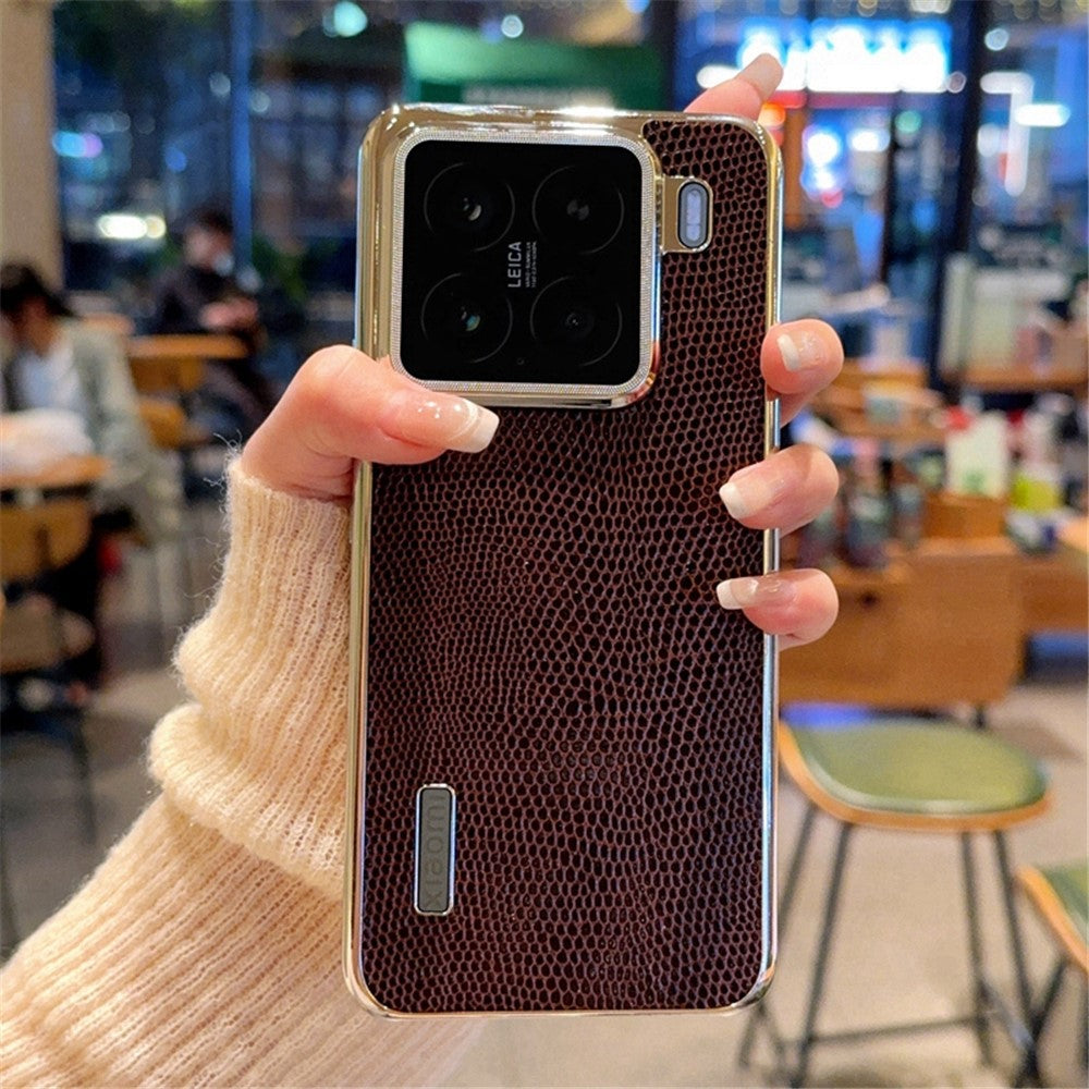 For Xiaomi 15 Case Lizard Textured PU + PC Phone Back Cover Electroplating