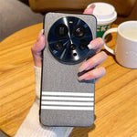 For Xiaomi 15 Ultra Case Cloth Texture Four Line Design Electroplating PC + PU Phone Back Cover