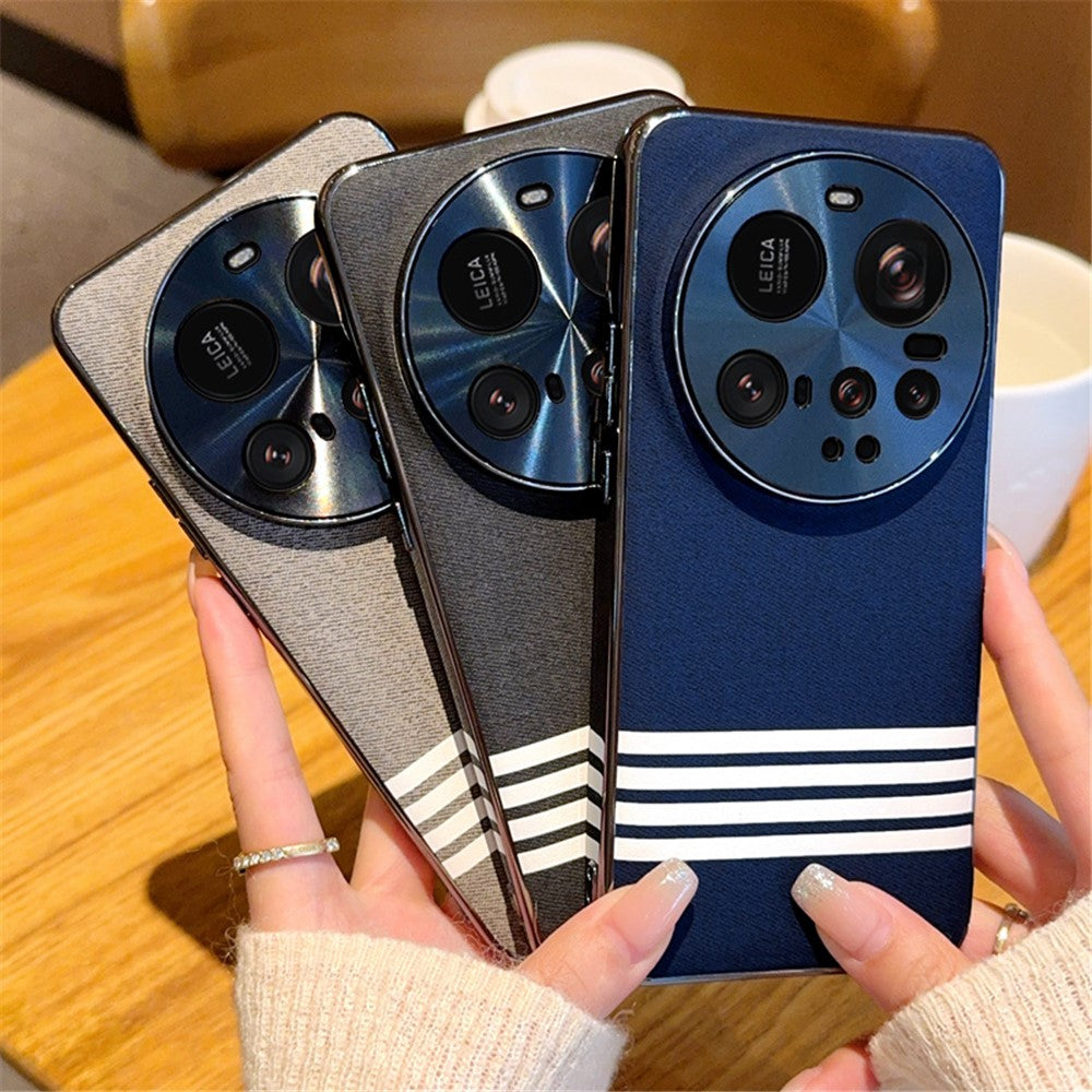 For Xiaomi 15 Ultra Case Cloth Texture Four Line Design Electroplating PC + PU Phone Back Cover