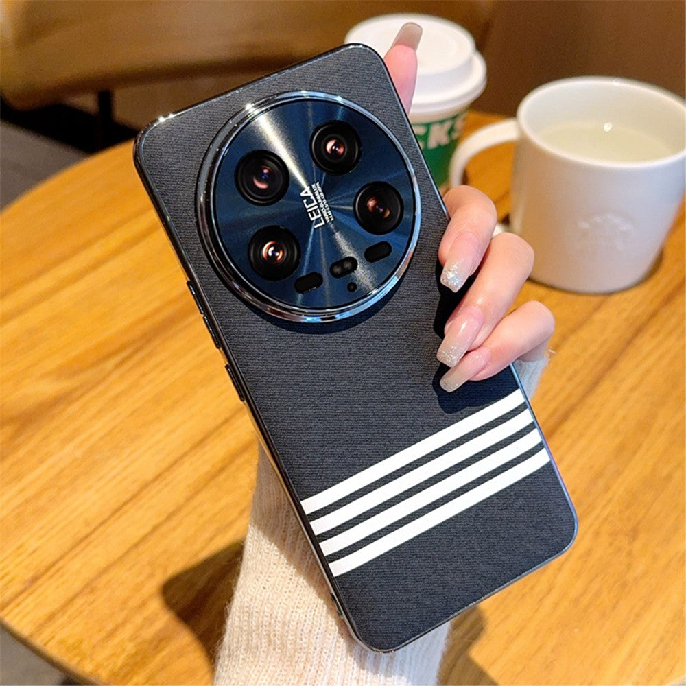 For Xiaomi 14 Ultra Case Cloth Texture Four Line Design Electroplating PC + PU Phone Back Cover