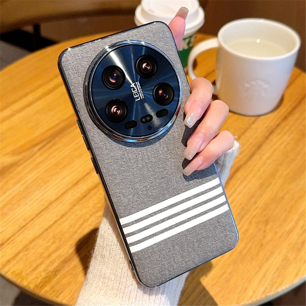 For Xiaomi 14 Ultra Case Cloth Texture Four Line Design Electroplating PC + PU Phone Back Cover