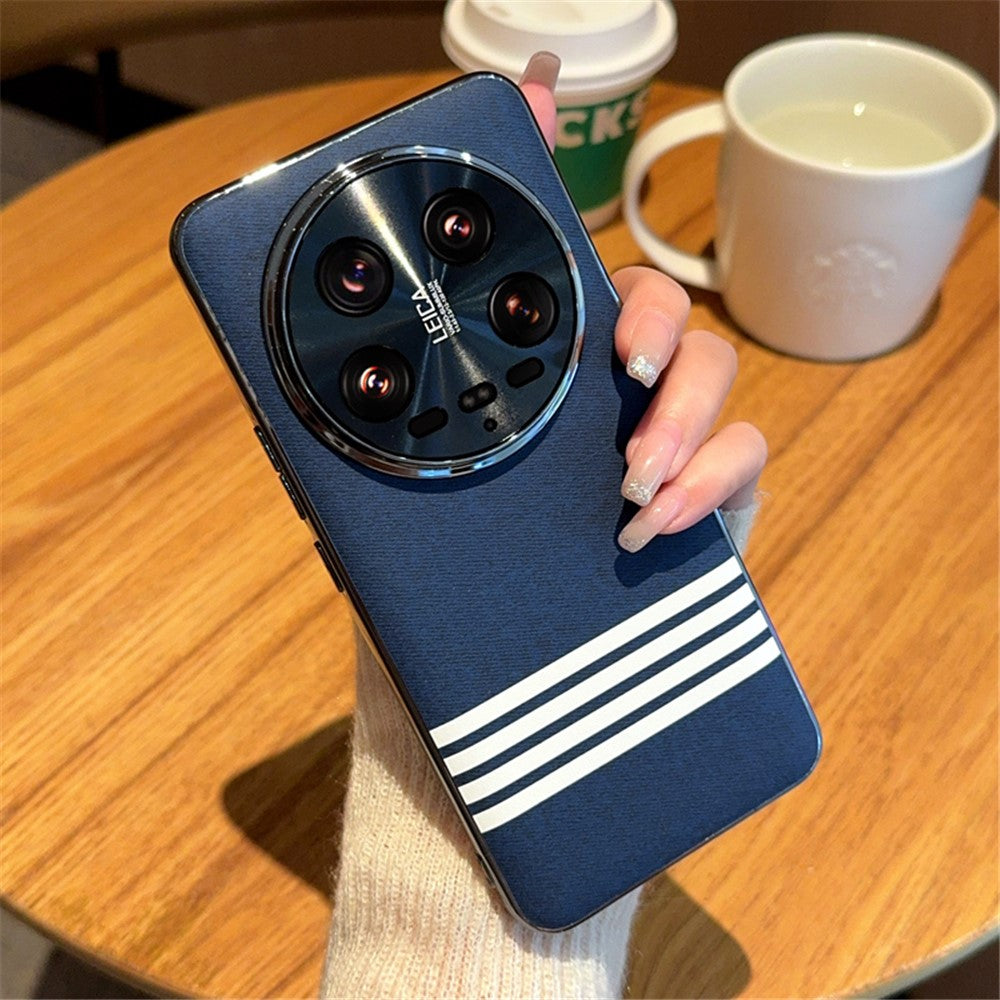 For Xiaomi 14 Ultra Case Cloth Texture Four Line Design Electroplating PC + PU Phone Back Cover