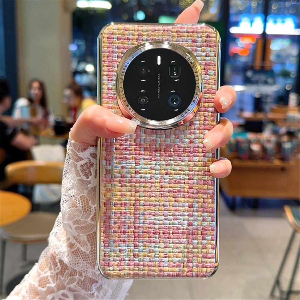 For Honor Magic7 Pro 5G Case Electroplating Silver Edge Woven Texture PU Leather + PC Phone Cover