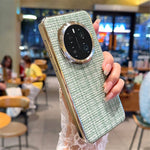 For Honor Magic7 Pro 5G Case Electroplating Silver Edge Woven Texture PU Leather + PC Phone Cover