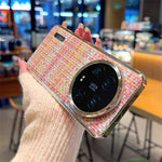 For Xiaomi 14 Ultra Case Electroplating Silver Edge Woven Texture PU Leather + PC Phone Cover