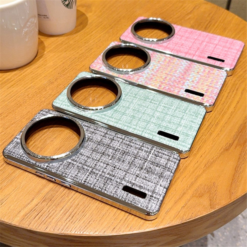 For Xiaomi 14 Ultra Case Electroplating Silver Edge Woven Texture PU Leather + PC Phone Cover