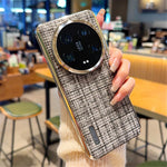 For Xiaomi 14 Ultra Case Electroplating Silver Edge Woven Texture PU Leather + PC Phone Cover