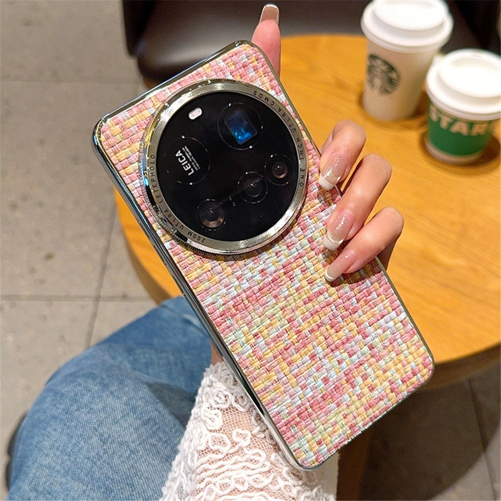 For Xiaomi 15 Ultra Case Electroplating Silver Edge Woven Texture PU Leather + PC Phone Cover