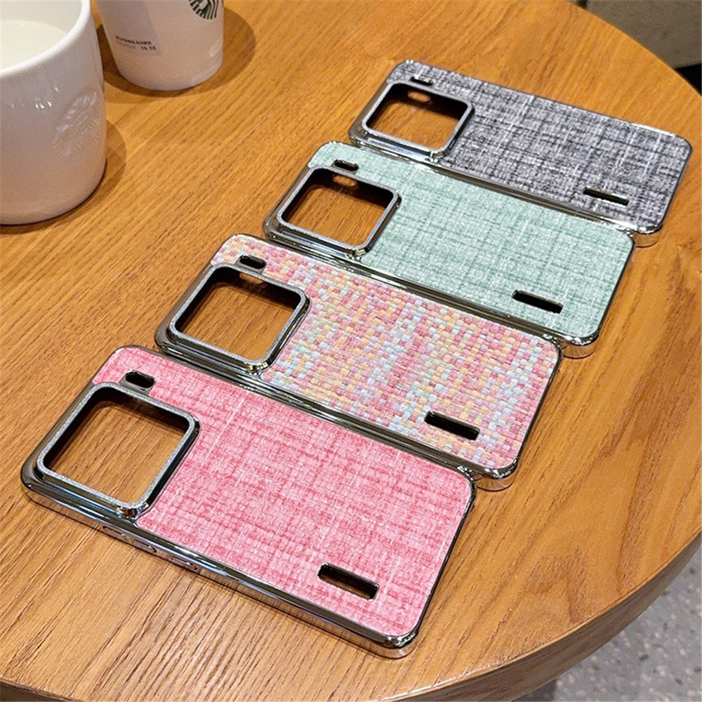 For Xiaomi 15 Case Electroplating Silver Edge Woven Texture PU Leather + PC Phone Cover