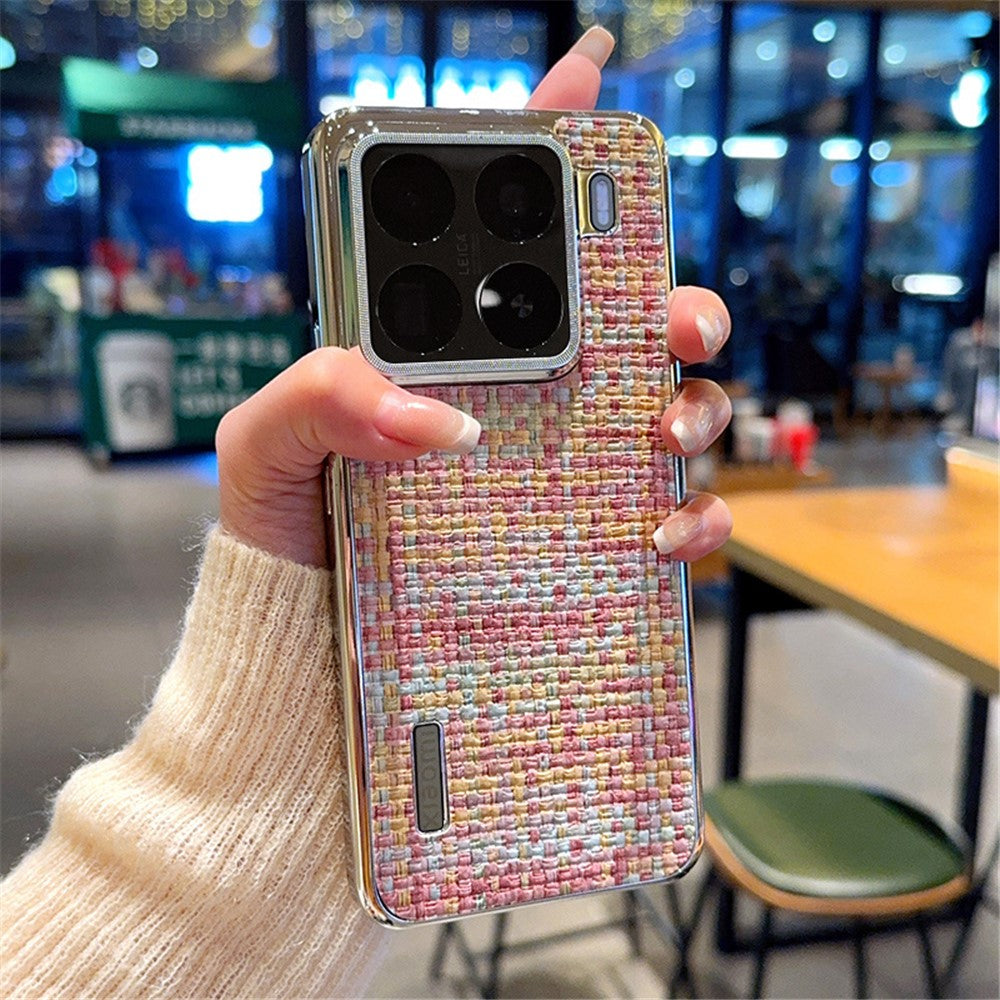 For Xiaomi 15 Pro Case Electroplating Silver Edge Woven Texture PU Leather + PC Phone Cover