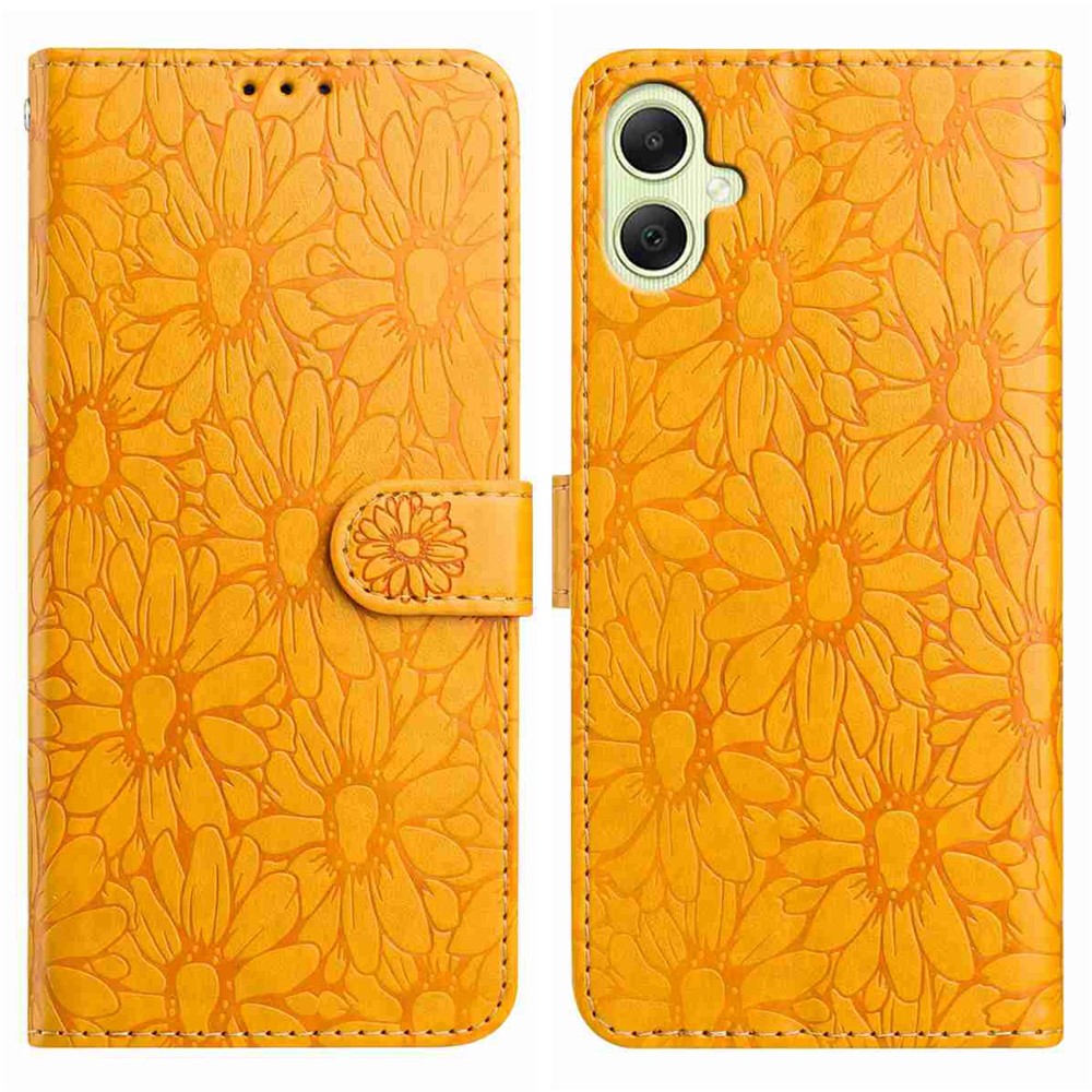 Til Samsung Galaxy A08 5G / A08 4G / A07 4G / A06 4G / A06 5G læderetui med margueritpræg, pung og standfunktion