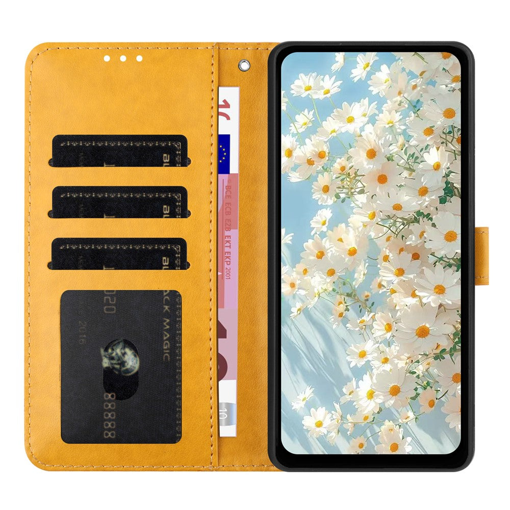 Til Samsung Galaxy A08 5G / A08 4G / A07 4G / A06 4G / A06 5G læderetui med margueritpræg, pung og standfunktion