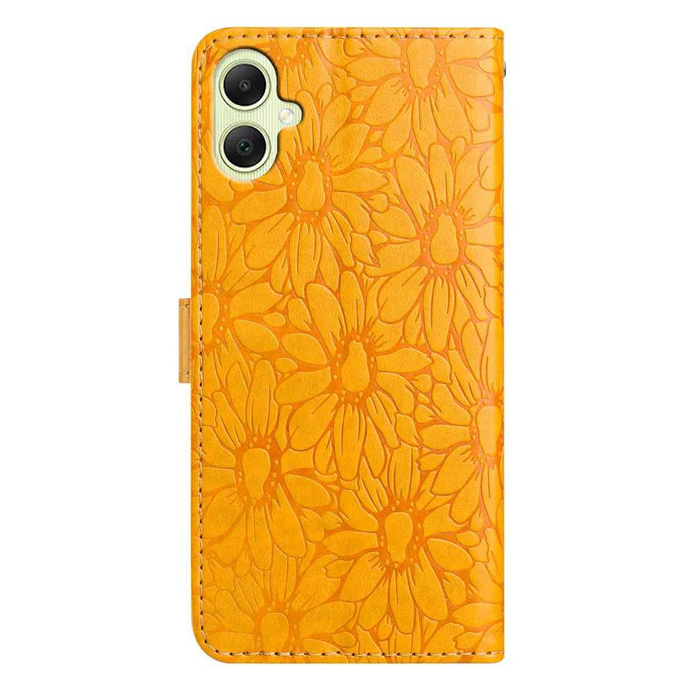 Til Samsung Galaxy A08 5G / A08 4G / A07 4G / A06 4G / A06 5G læderetui med margueritpræg, pung og standfunktion