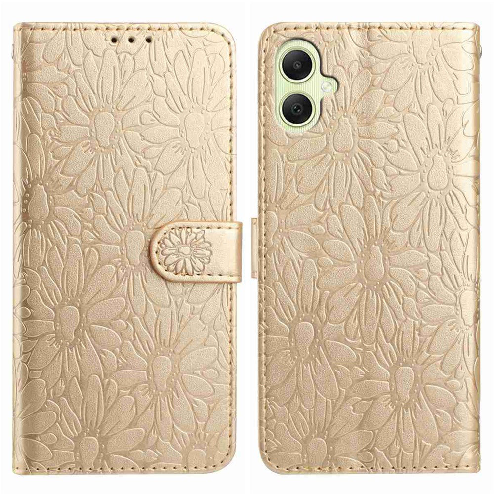 Til Samsung Galaxy A08 5G / A08 4G / A07 4G / A06 4G / A06 5G læderetui med margueritpræg, pung og standfunktion