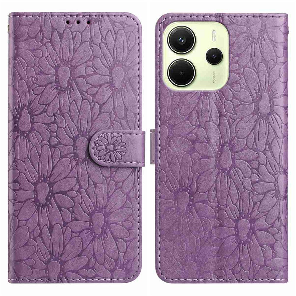 For Xiaomi Redmi Note 14 4G (164.84mm) Leather Case Daisy Imprint Wallet Stand Phone Protective Cover
