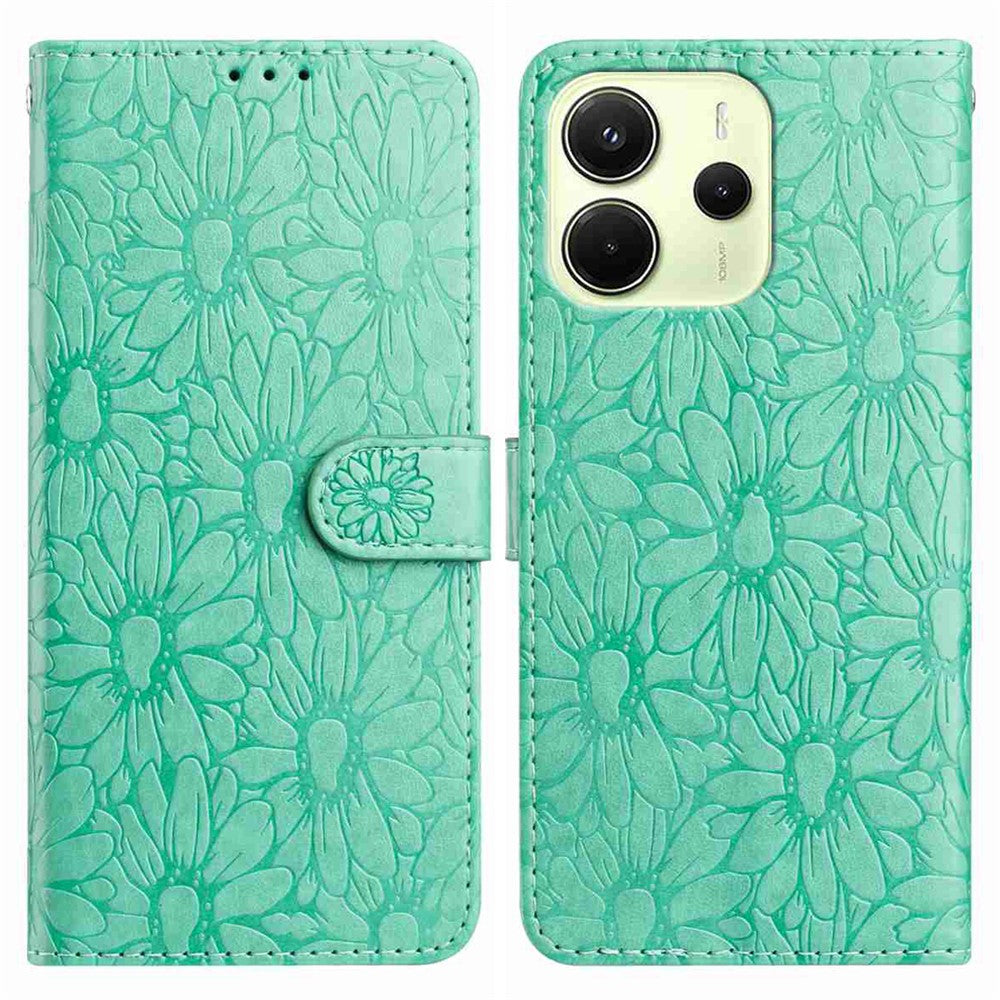 For Xiaomi Redmi Note 14 4G (164.84mm) Leather Case Daisy Imprint Wallet Stand Phone Protective Cover