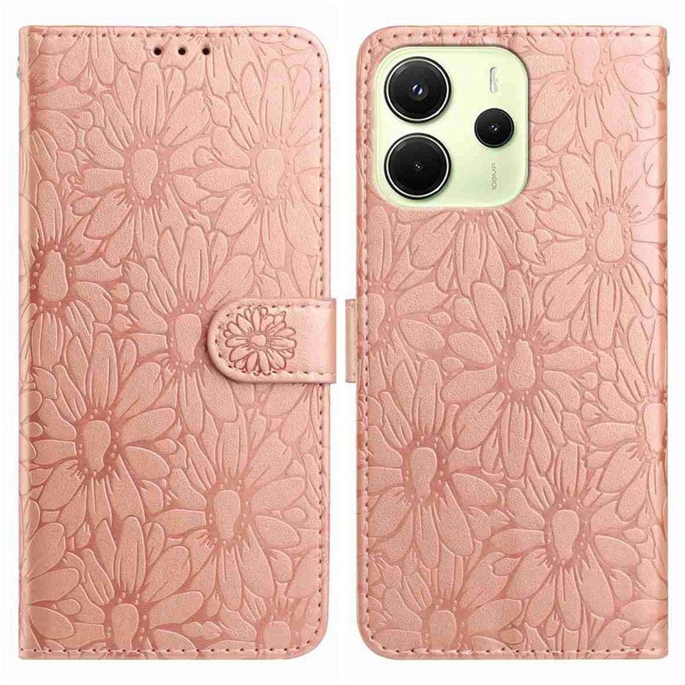 For Xiaomi Redmi Note 14 4G (164.84mm) Leather Case Daisy Imprint Wallet Stand Phone Protective Cover