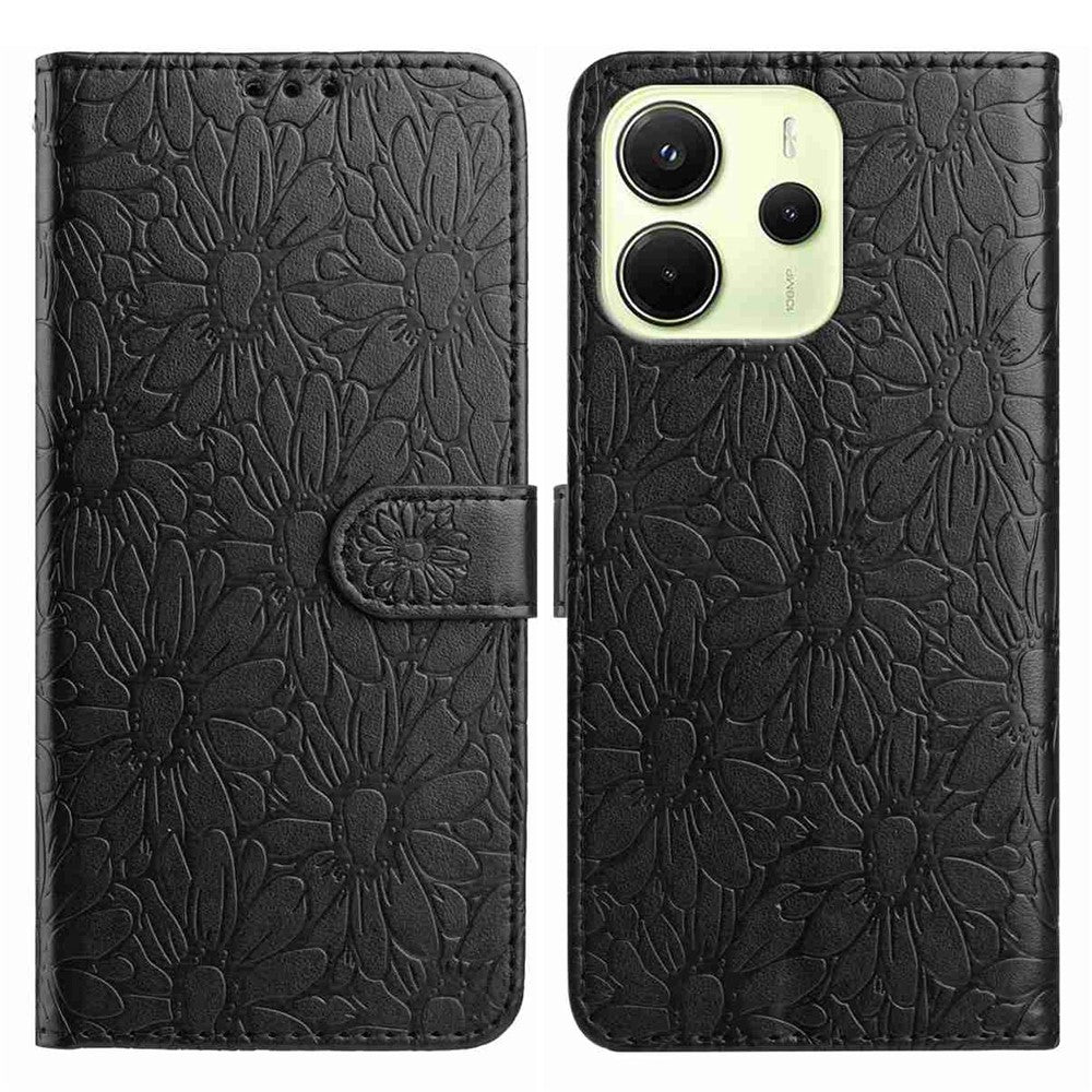For Xiaomi Redmi Note 14 4G (164.84mm) Leather Case Daisy Imprint Wallet Stand Phone Protective Cover