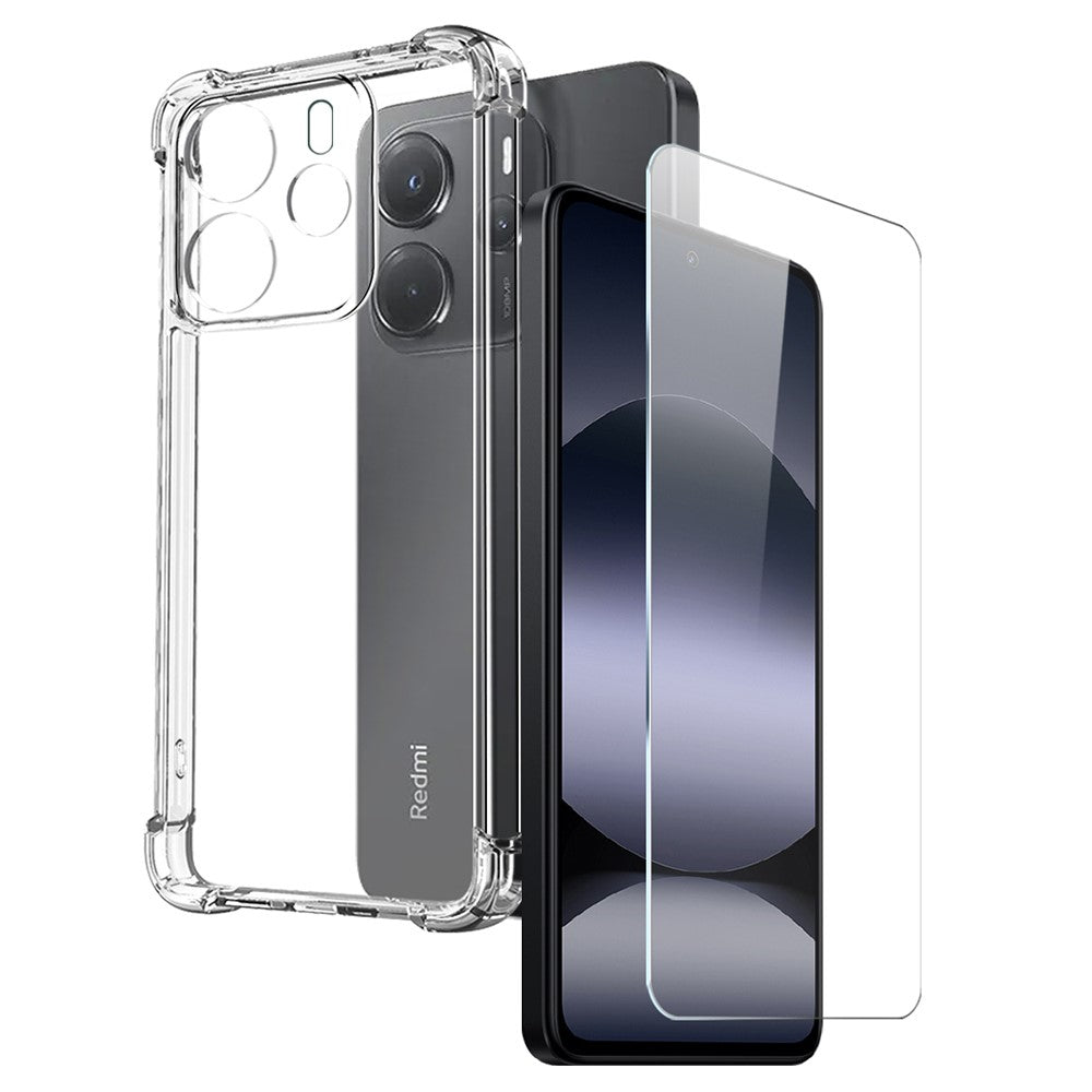 NORTHJO For Xiaomi Redmi Note 14 4G (164.84mm) Clear Phone Case Four Corner Shockproof TPU Cover with Tempered Glass