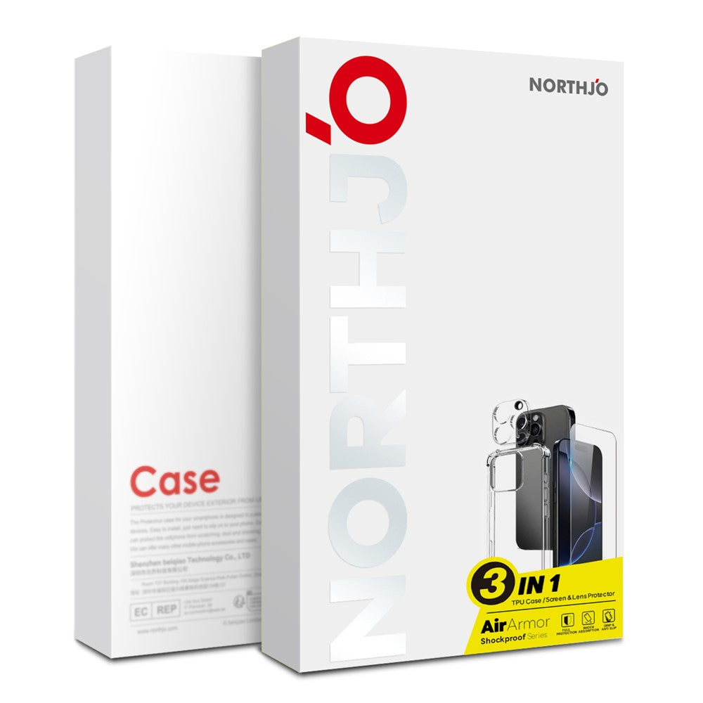 NORTHJO For iPhone 15 Clear Case Shockproof TPU Cover with Tempered Glass and Camera Lens Film
