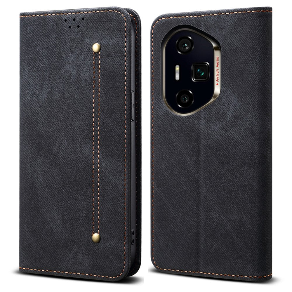 For Honor 400 Pro 5G (Global) Cover Jeans Stof Tekstur Anti-ridse Læder Stander Telefon Cover