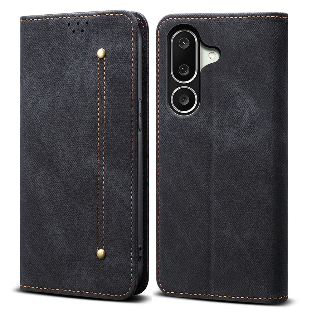 Til Samsung Galaxy M56 5G Etui Jeans Stof Tekstur Anti-ridse Læder Stander Telefon Cover