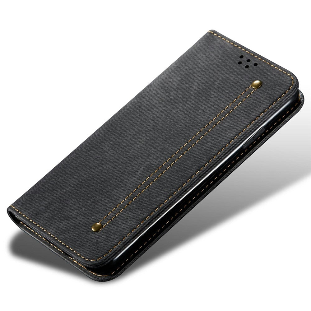 Til Samsung Galaxy M56 5G Etui Jeans Stof Tekstur Anti-ridse Læder Stander Telefon Cover