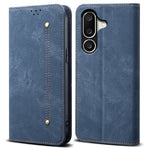 Til Samsung Galaxy M56 5G Etui Jeans Stof Tekstur Anti-ridse Læder Stander Telefon Cover