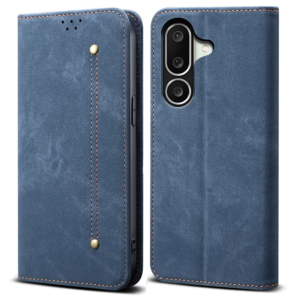 Til Samsung Galaxy M56 5G Etui Jeans Stof Tekstur Anti-ridse Læder Stander Telefon Cover