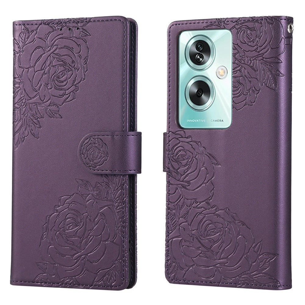PU Leather Case For Oppo A79 5G  /  A2 5G  /  A1S  /  OnePlus Nord N30 SE 5G Rose Flower Wallet Phone Cover with 3 Card Slot
