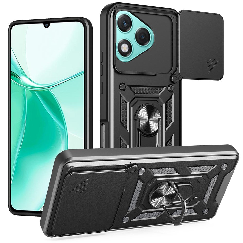 For Honor 400 Lite 5G Case with Slide Camera Lid PC + TPU Kickstand Phone Cover