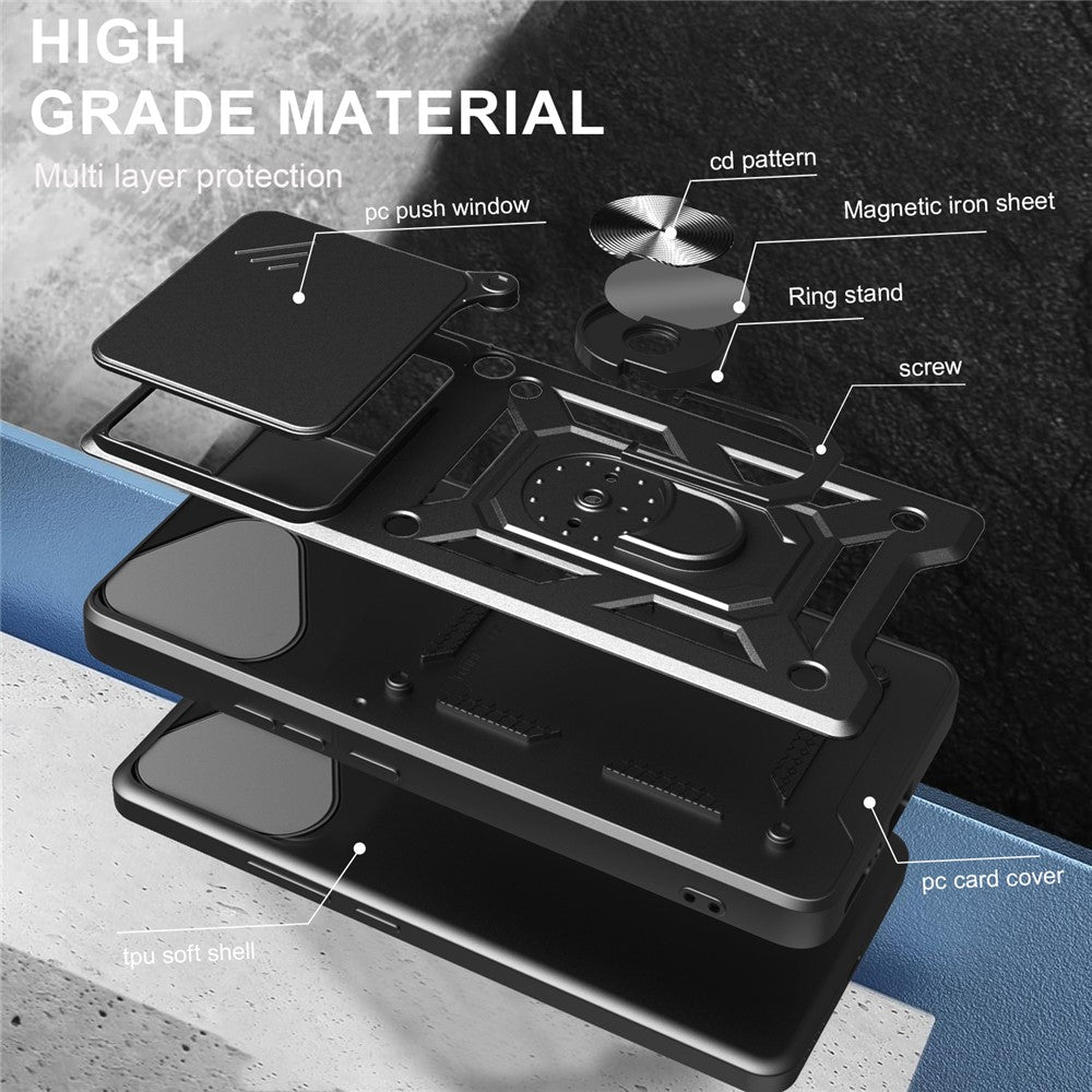 For Honor 400 Lite 5G Case with Slide Camera Lid PC + TPU Kickstand Phone Cover