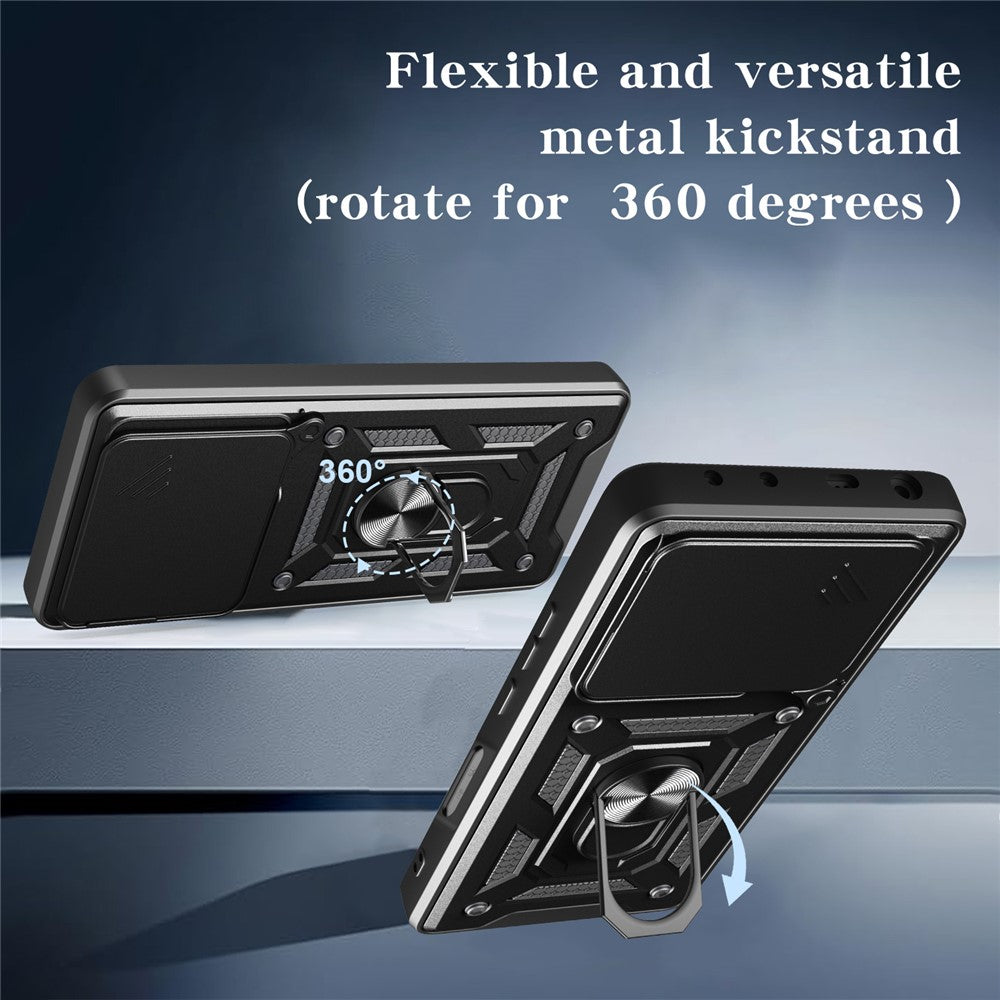 For Honor 400 Lite 5G Case with Slide Camera Lid PC + TPU Kickstand Phone Cover