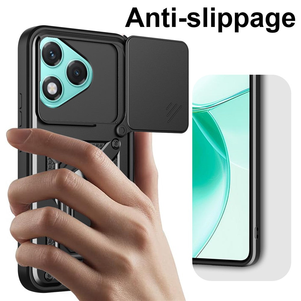 For Honor 400 Lite 5G Case with Slide Camera Lid PC + TPU Kickstand Phone Cover