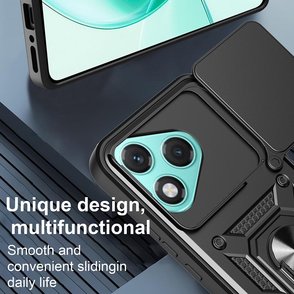 For Honor 400 Lite 5G Case with Slide Camera Lid PC + TPU Kickstand Phone Cover