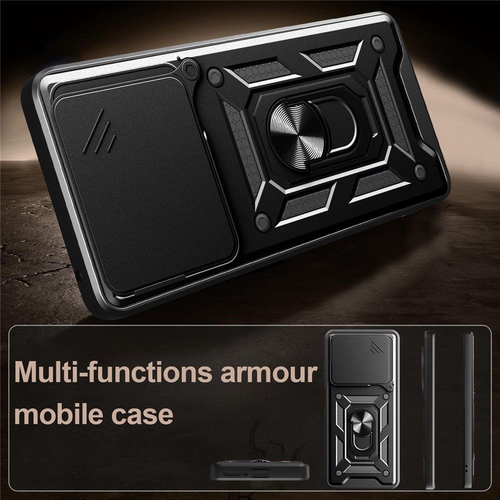 For Honor 400 Lite 5G Case with Slide Camera Lid PC + TPU Kickstand Phone Cover