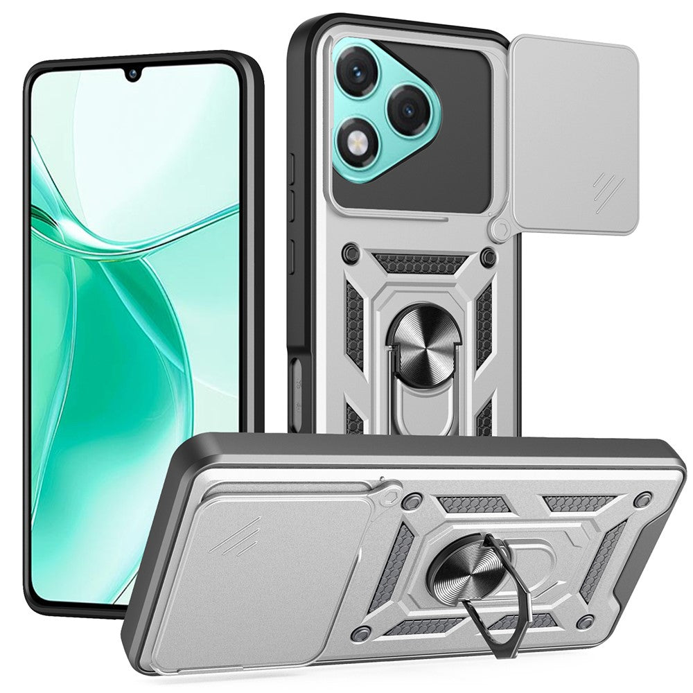 For Honor 400 Lite 5G Case with Slide Camera Lid PC + TPU Kickstand Phone Cover