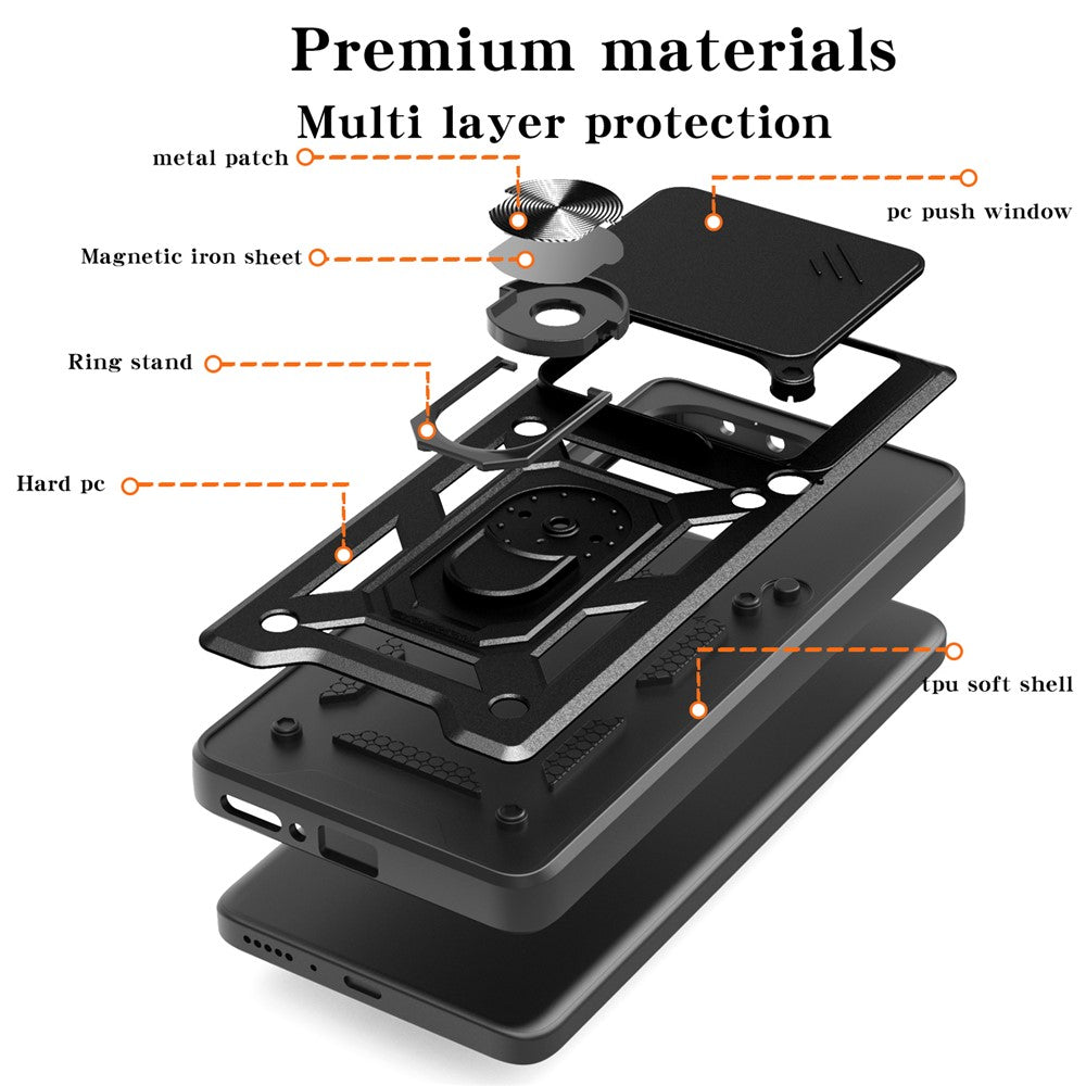 Til Motorola Edge 60 5G / 60 Fusion 5G etui med skydelåg til kamera PC + TPU-stativcover