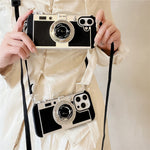 For iPhone 16 Pro Max Case Vintage Style Camera Design Phone Cover with Crossbody Strap