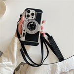 For iPhone 16 Pro Max Case Vintage Style Camera Design Phone Cover with Crossbody Strap
