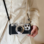 For iPhone 16 Pro Max Case Vintage Style Camera Design Phone Cover with Crossbody Strap