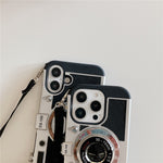 For iPhone 16 Pro Max Case Vintage Style Camera Design Phone Cover with Crossbody Strap
