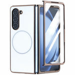 For Samsung Galaxy Z Fold5 5G Magnetic Case Electroplated Matte PC Phone Cover with HD Screen Film