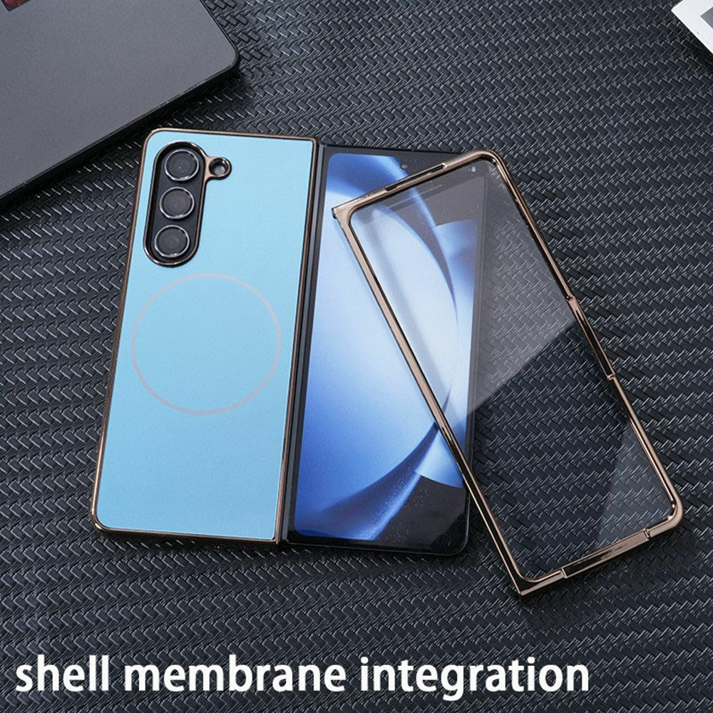 For Samsung Galaxy Z Fold5 5G Magnetic Case Electroplated Matte PC Phone Cover with HD Screen Film