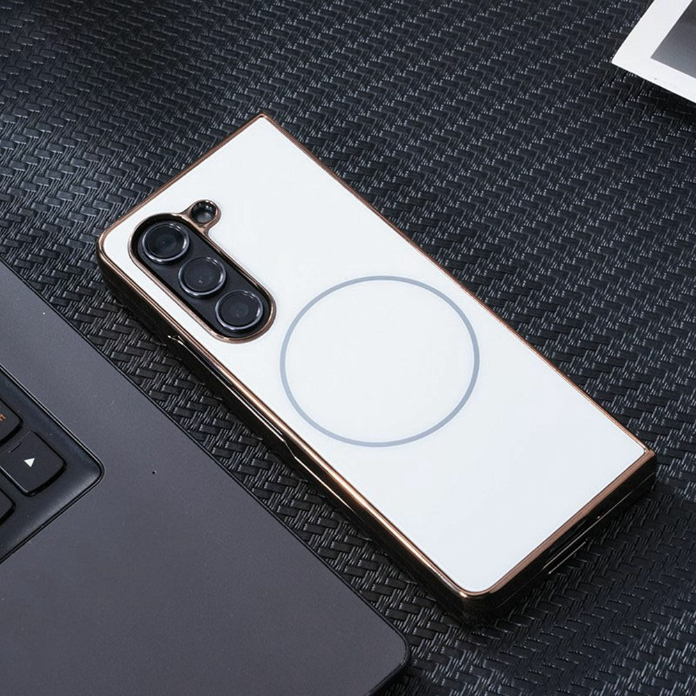For Samsung Galaxy Z Fold5 5G Magnetic Case Electroplated Matte PC Phone Cover with HD Screen Film