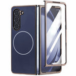 For Samsung Galaxy Z Fold5 5G Magnetic Case Electroplated Matte PC Phone Cover with HD Screen Film