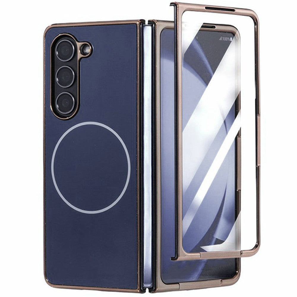 For Samsung Galaxy Z Fold5 5G Magnetic Case Electroplated Matte PC Phone Cover with HD Screen Film