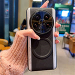 For Xiaomi 14 Ultra Magnetic Case Splicing Color PC + PU Leather Phone Back Cover