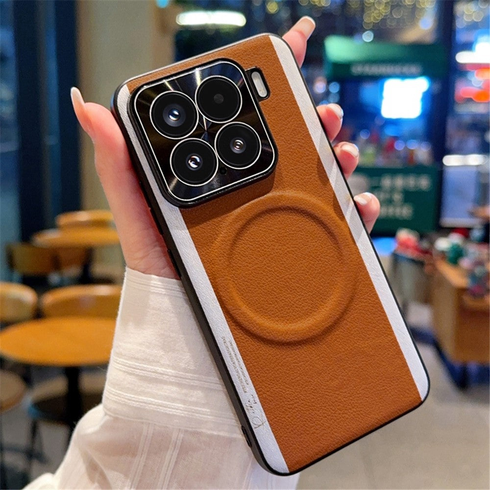 For Xiaomi 15 Magnetic Case Splicing Color PC + PU Leather Phone Back Cover